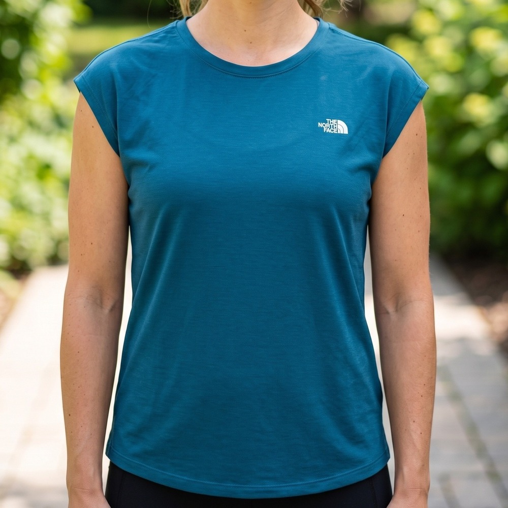 The North Face Womens Teal Blue Ladder Back Cutout Active Cap Sleeve Top L